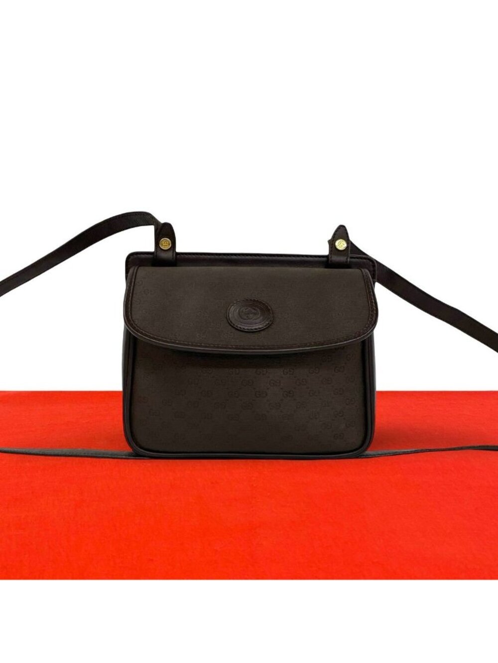 Gucci Vintage Micro GG Pattern Logo Leather Shoulder Bag Crossbody Brown